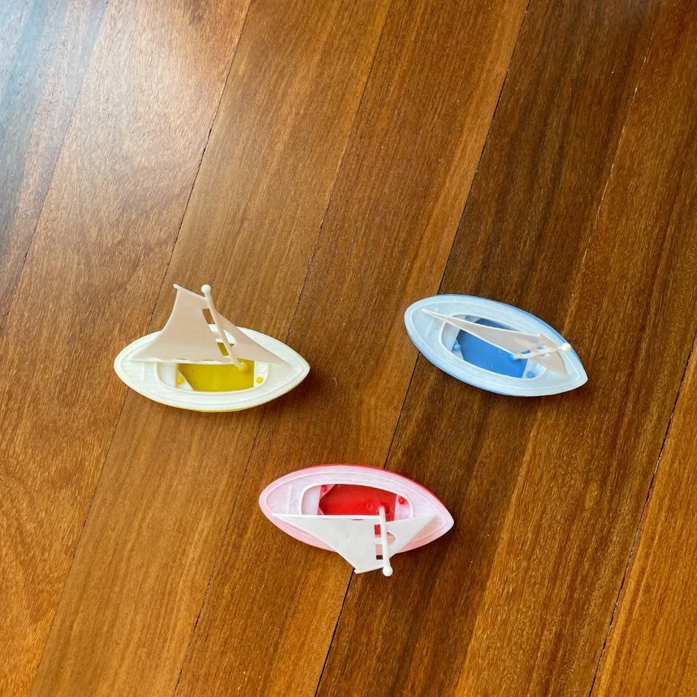 Vintage Regatta of Three (3) Sailboats and Three (3) Fish Cake Toppers
